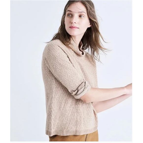 Madewell Sweater Womens Small Brown Tan Cinemathque Chevron Mock Neck Wool Blend - Picture 4 of 9